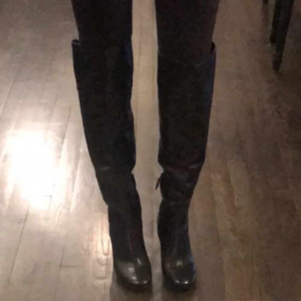 Tory Burch Black Leather Over the Knee-High Boots